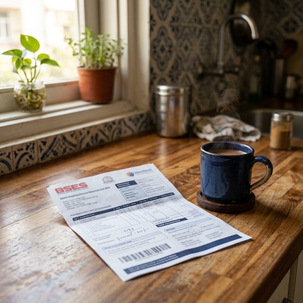 BSES printed electricity bill on a desk