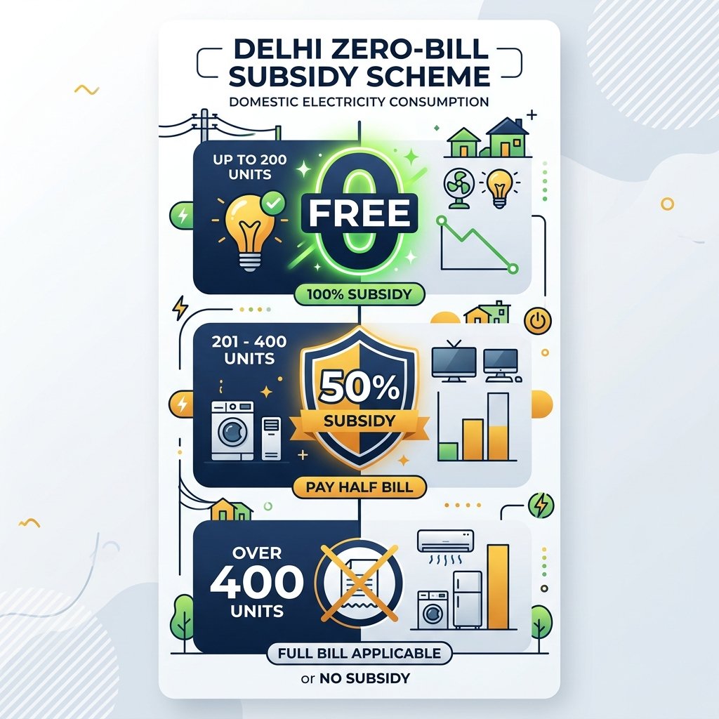 Infographic of Delhi zero bill subsidy