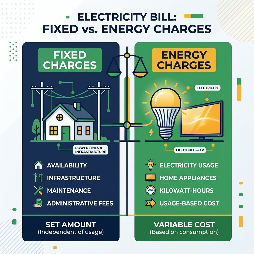 Infographic comparing Fixed vs Energy charges
