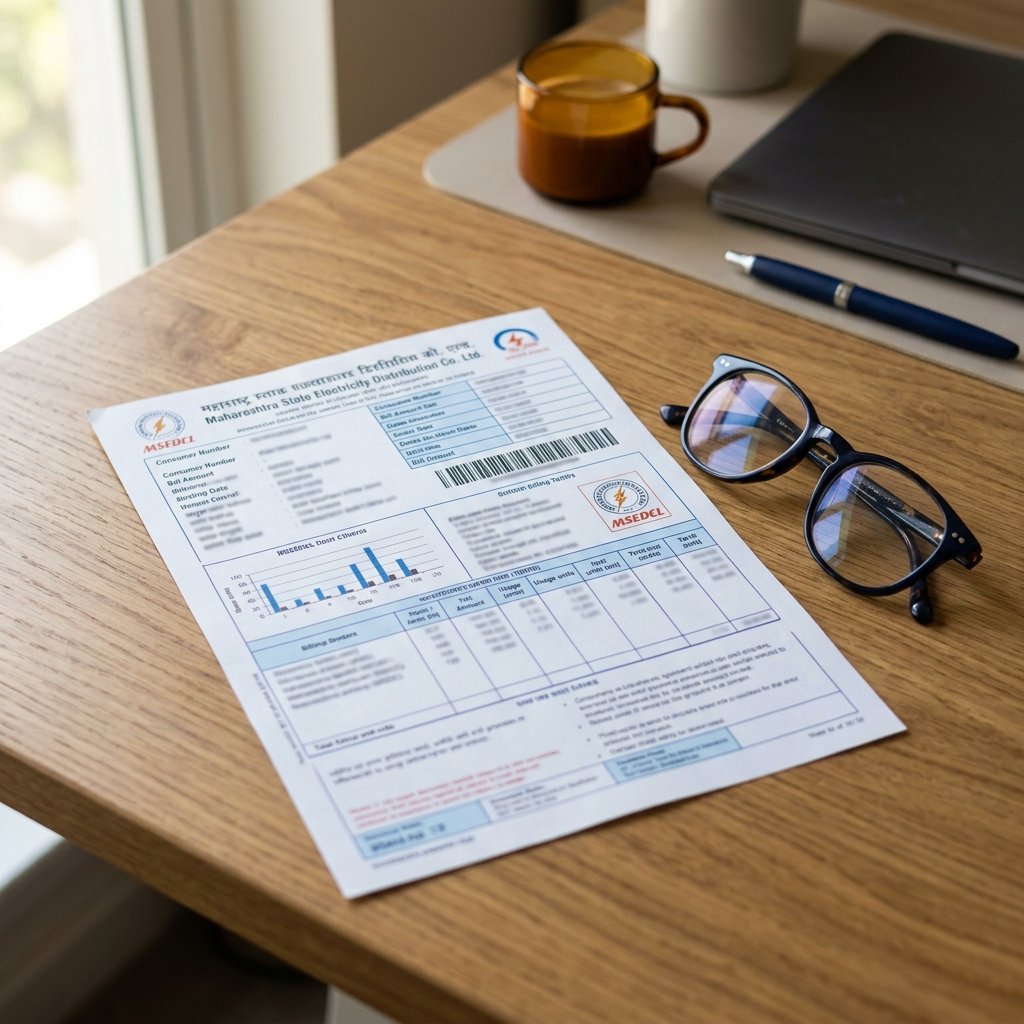 MSEDCL printed electricity bill on a desk