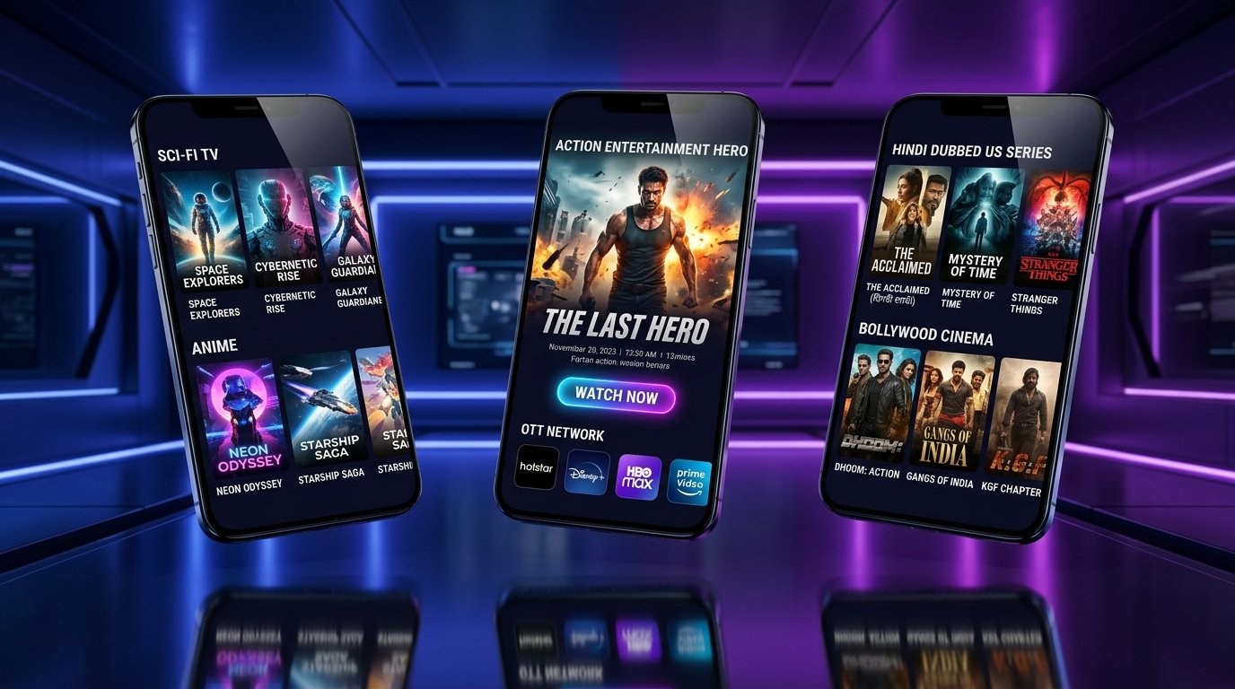 NetMirror APK 3D Panoramic Multi-Display Showcase - Sci-Fi Anime, Action OTT Hub, and Hindi Dubbed Bollywood