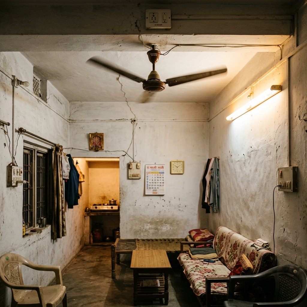 Fan and tubelight in a simple UP home