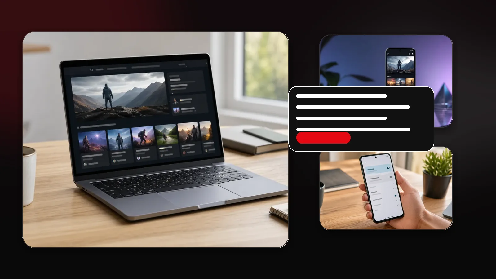 Laptop and phone scene showing version review and file-checking context for an app download